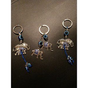 Blue Evil Eye Charms Keychain Elephant Pendent Key